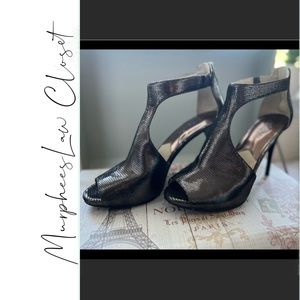 MICHAEL KORS Gunmetal Silver Josie Zip Back Peep Toe Sandal Pumps | Size 7.5M
